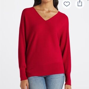 PINQUE Lajara Red V-Neck Sweater for Women Size Medium